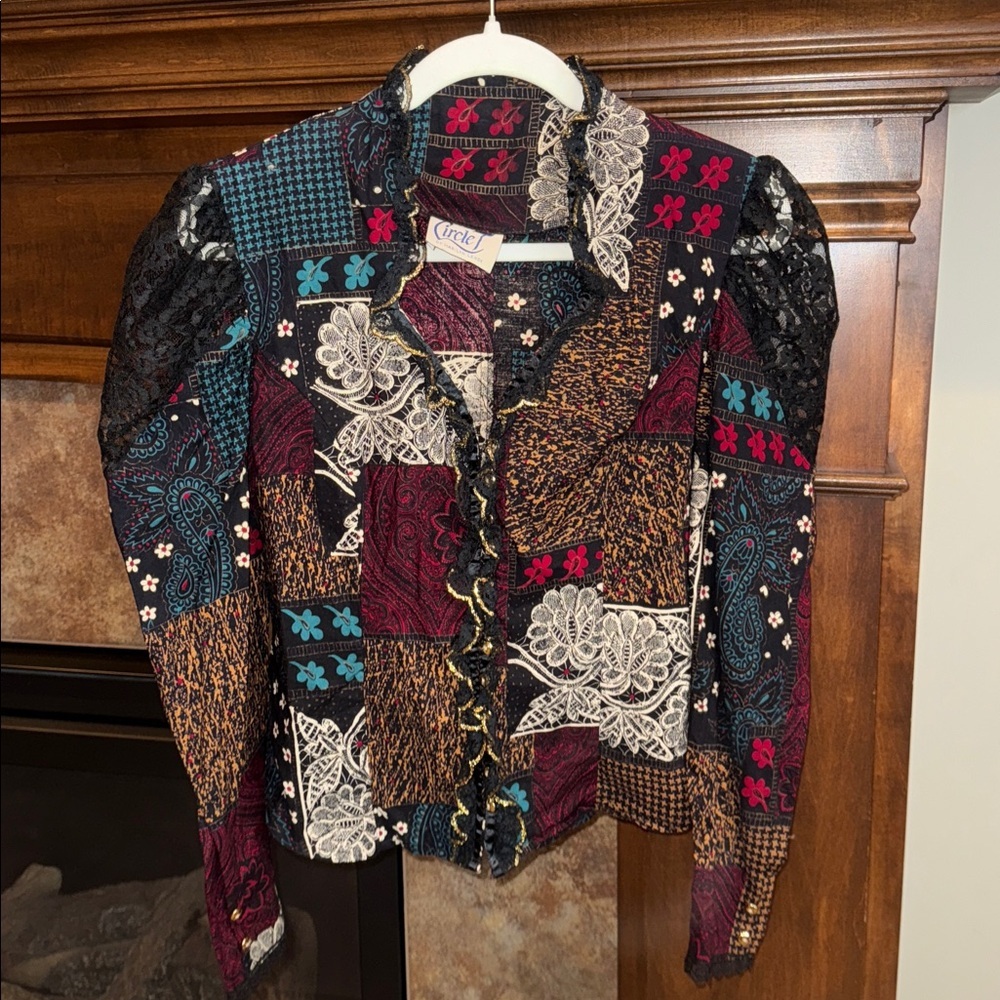 Vintage Circle T Marilyn Lenox western patchwork button front shirt blouse S/M